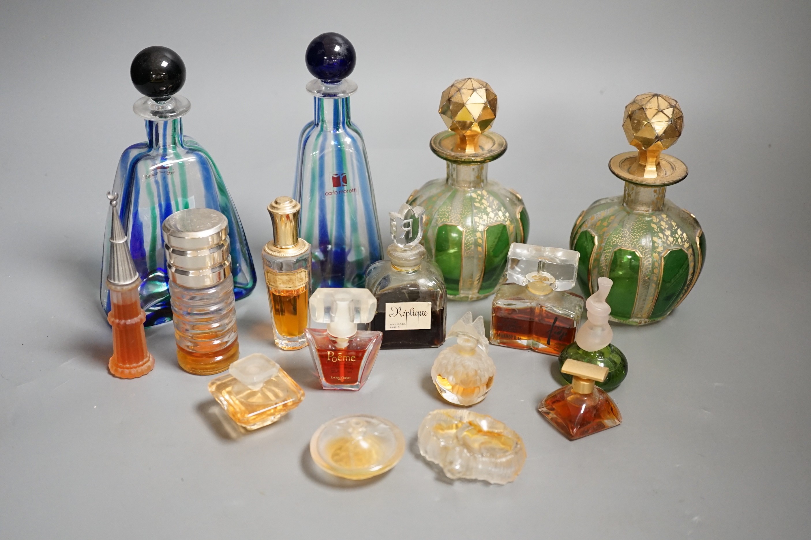 A pair of early 20th century French glass scent bottles, one other pair and miniature scent bottles (a quantity)